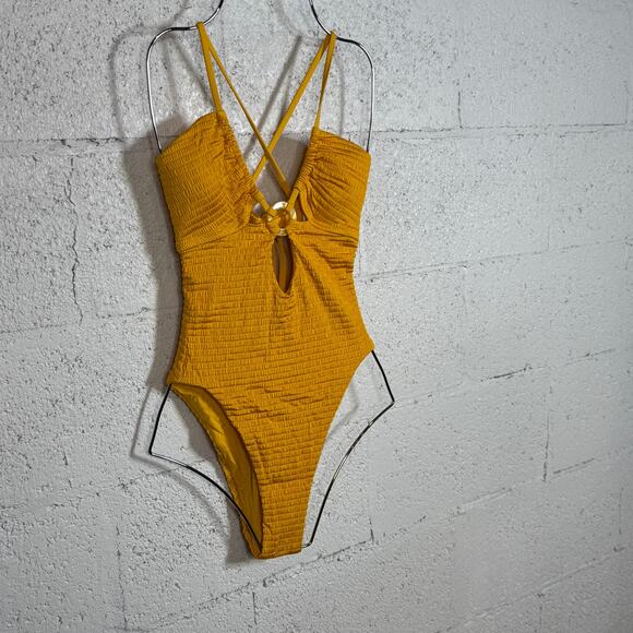Isabella Rose Maza Textured Multi Way One Piece Swimsuit Marigold, Medium $148 - Picture 5 of 16